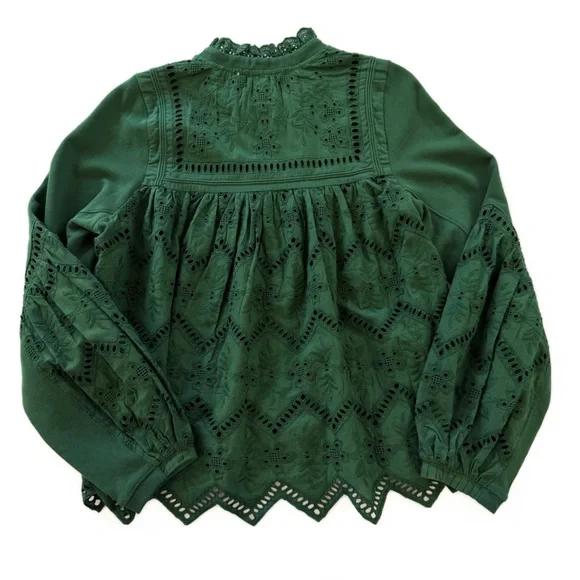 Anthropologie Forever That Girl Sweatshirt Womens Small Green Eyelet Boho - Picture 7 of 8